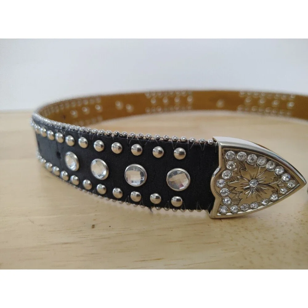 Nocona Girls Rhinestone Black Leather Western Belt Size 24 N4427601 No Buckle